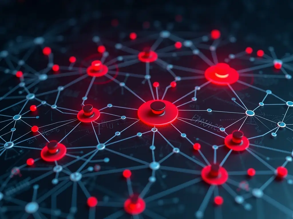 A graphic representing continuous security monitoring, with data flowing through a network and being analyzed for anomalies and suspicious activity.