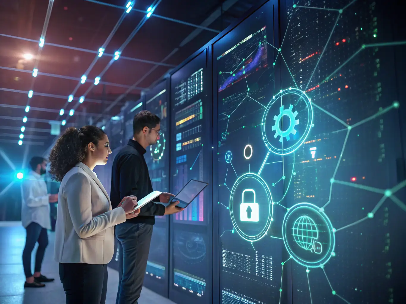 An illustration showing automated incident response in action, with a virtual security analyst resolving a security incident quickly and efficiently.