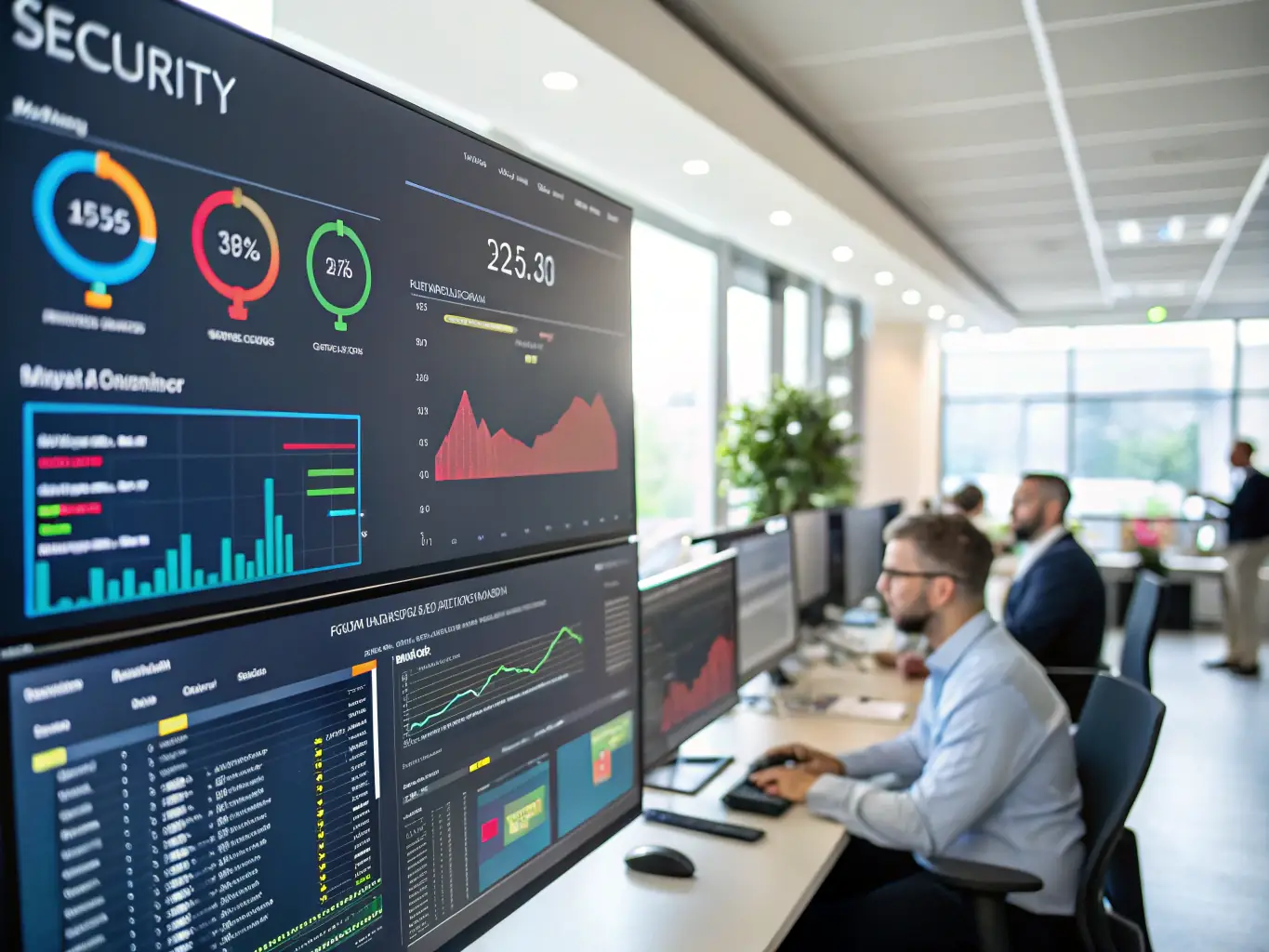 A dynamic image showcasing an AI interface analyzing network traffic in real-time, highlighting threat detection and response capabilities within a cybersecurity context.
