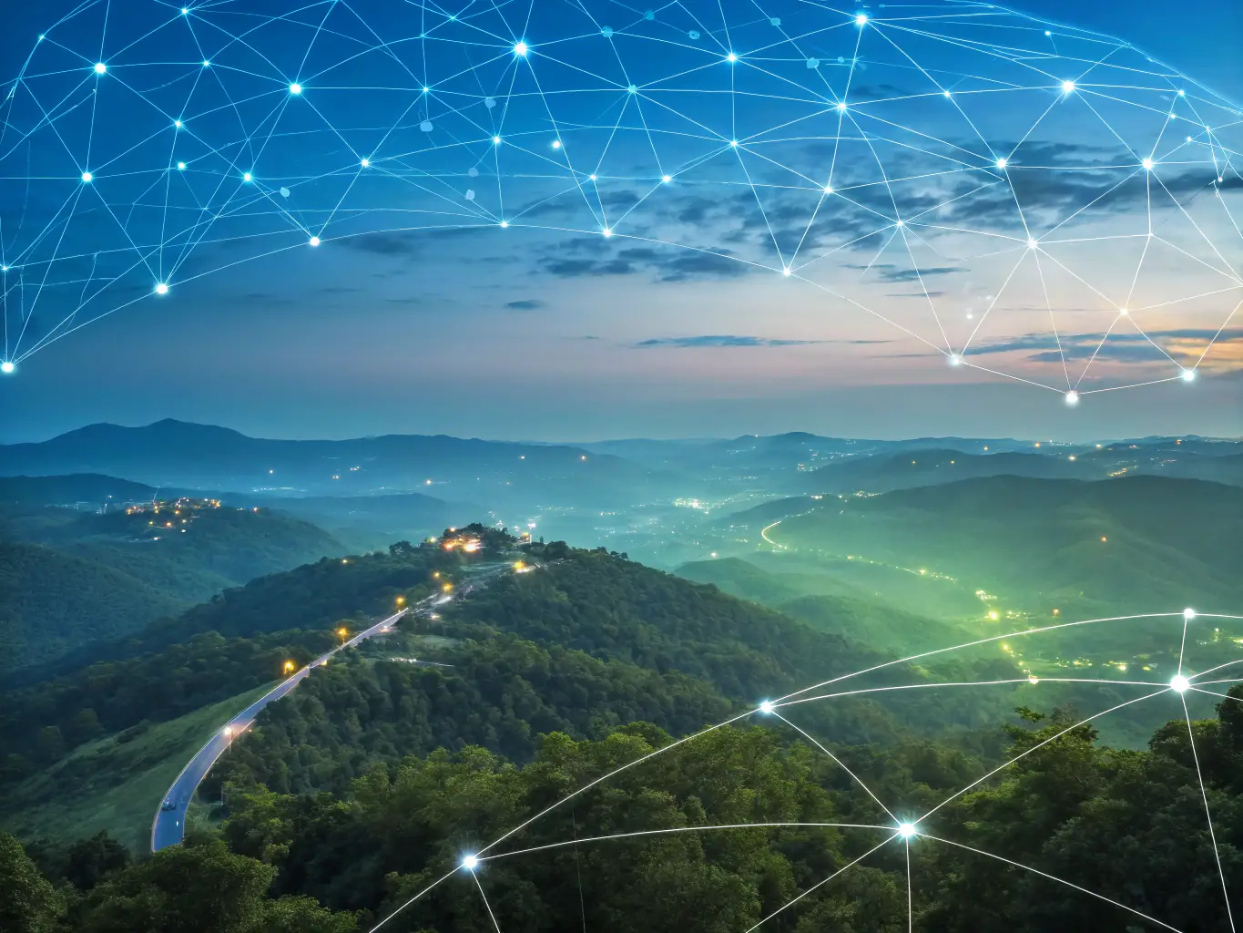 A digital illustration depicting a network of interconnected nodes, representing AI-driven processes, with data flowing seamlessly between them, symbolizing streamlined operations for a small to medium-sized business.