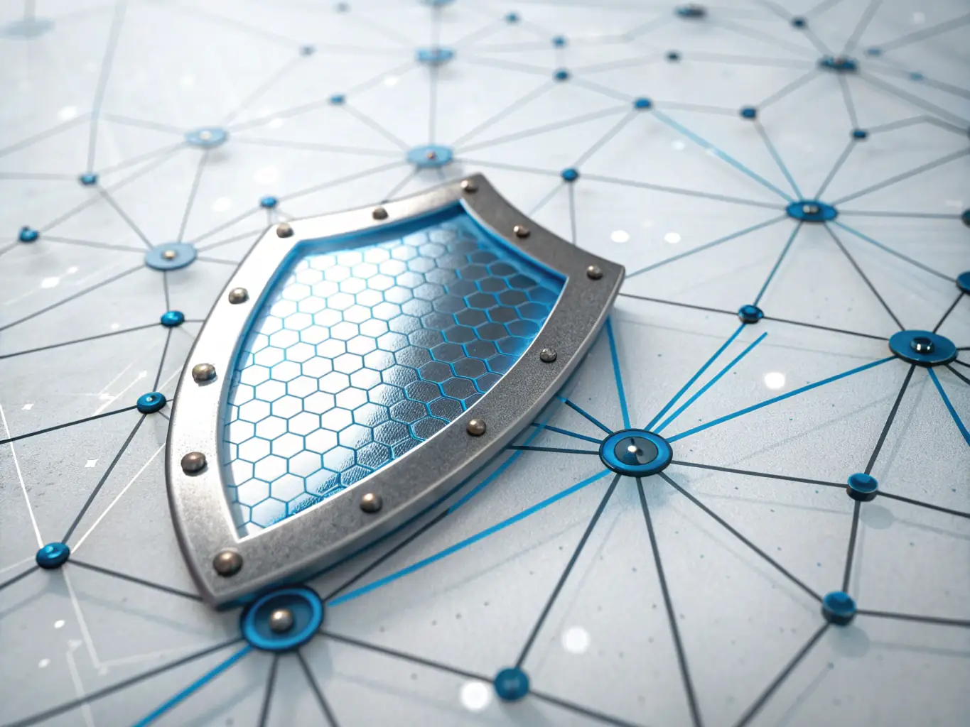A digital illustration depicting a shield with a lock icon inside, symbolizing cybersecurity protection, with binary code flowing in the background, representing proactive monitoring.