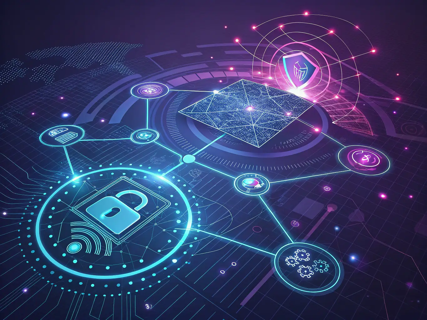 A visual representation of data flowing through an AI-powered security system, emphasizing the efficiency and scalability of the solution.